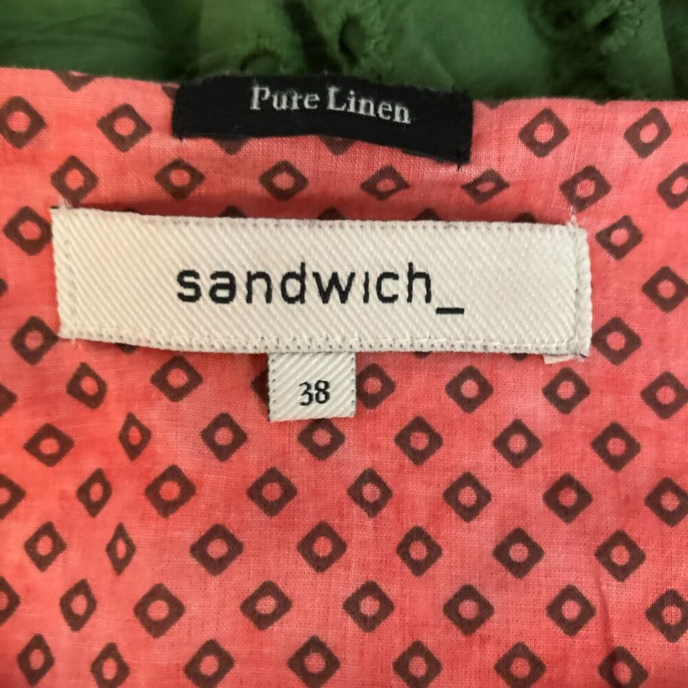 Sandwich Dress Womens Sz 38 M Coral Orange Linen Shift Laced Collar Long Sleeve - Picture 9 of 14